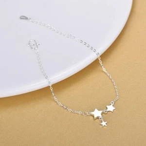 Women's 925 Sterling Silver Stars Rolo Link Foot Chain Ankle Bracelet #AB40 - Picture 1 of 5