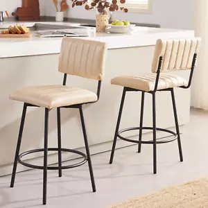Swivel Counter Height Bar Stools with Back Set of 2, Upholstered 26'' Counter St - Picture 1 of 6
