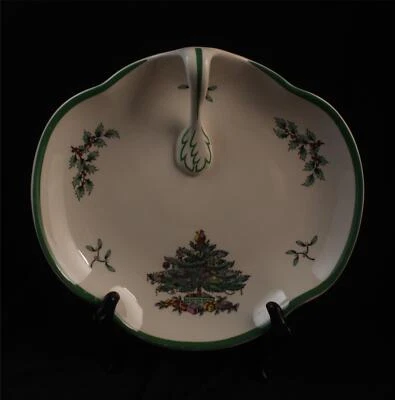 Vintage Spode England Candy Dish Christmas Tree Handled Tray Holiday - Image 1 of 4