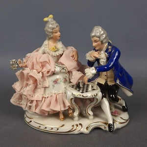 Capodimonte Dresden Porzellan Skulptur Damina und Prinz Schach Vintage 1960 - Bild 1 von 16