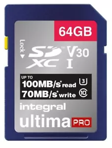 INTEGRAL - UltimaPro Premium SDHC UHS U3 V30 SD Memory Card 100MB/s, 64GB - Picture 1 of 2