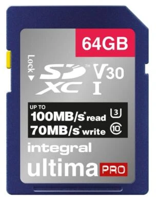 INTEGRAL - UltimaPro Premium SDHC UHS U3 V30 SD Memory Card 100MB/s, 64GB - Image 1 of 2