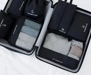 7 Pack Black Luggage Packing Organizers Cubes Waterproof Suitcase Fabric Bags - Picture 1 of 1