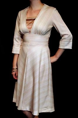 Vestido Chevron M De Colección Años 70 Cintura Ancha Línea A Falda Rayas Tejido Ajuste Acampanado Atado Espalda Foto 1 de 4