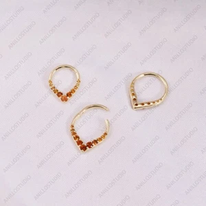 Natural Graduated Citrine V Shape Septum Clicker, 14K Gold Daith Piercing, Helix - Picture 1 of 11