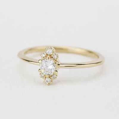 Chic Unique Round Cut 0.30CT Lab-Grown Diamond Real 10K Yellow Gold Promise Ring - Image 1 of 4