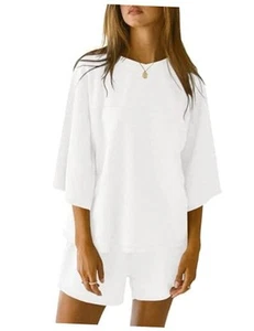 Womens Lounge Set 2 Piece Outfits 3/4 Sleeve V Neck Tops Elastic Waist Shorts - Picture 1 of 6