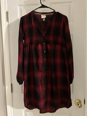 Women’s Size S Knox Ross Long Sleeve Red And Black Plaid Dress  With V Neck - Image 1 of 3