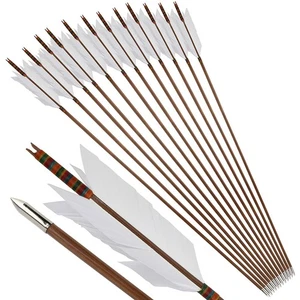 33" Archery Bamboo Arrows 4 Turkey Feather Traditional Longbow Recurve Bow Hunt - Picture 1 of 42