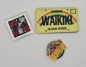 Set of 3 Hawaii Souvenir Magnets  Waikiki, Aloha State & Hibiscus Flower Designs - Picture 1 of 10