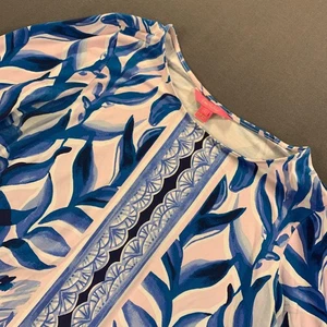 Lilly Pulitzer Tunic Dress Womens XL Blue Pink Leaf Print Bell Sleeve 001498 - Picture 1 of 14