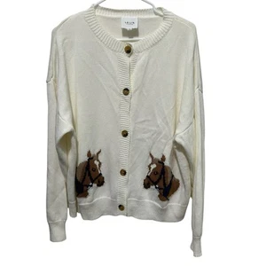 Le Lis Horse Western Rodeo Knit Cardigan Button Front Sweater Top Size Large - Picture 1 of 6