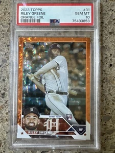2023 TOPPS RILEY GREENE ORANGE FOIL RC ROOKIE PSA 10 GEM MINT SP /299 🔥📈 - Picture 1 of 2