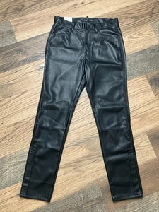 Pantalones de pierna recta de cuero sintético ZARA, talla 31 EE. UU. L30, negros nuevos con etiquetas - Imagen 1 de 8