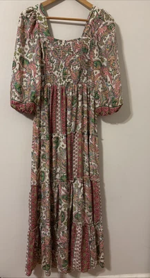ME 2 MAGIC Anthropologie Tiered Maxi Dress Sz M Smocked Coquette Fairy Cottage - Image 1 of 4