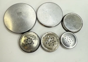Vintage Lot of Six Tin Jar Lids and Shaker Lids, Vintage Lid Collection - Picture 1 of 3