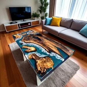 Mesa de comedor de resina epoxi Ocean Wave muebles de losa de cocina para cafetería Dec - Imagen 1 de 10