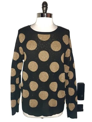 Suéter Top ANN TAYLOR Talla L Negro Dorado Lunares Brillantes Manga Larga Foto 1 de 4