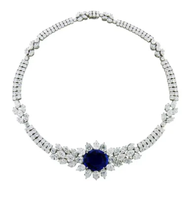 Collar para mujer 69,80 quilates de turmalina azul con circonita cúbica 935 plata argentina Foto 1 de 4