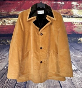 Vintage 70s Western Corduroy Coat Sherpa Pile Lined Ranch Jacket 44 Large Honey - Picture 1 of 23