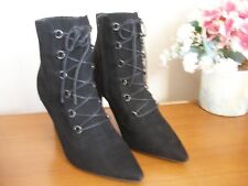 Insolia M & S Black Ankle Lace up Stiletto Suede Boots BNWT Size 6.5   -   (K33)