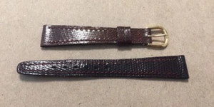 FLEURUS French Made Genuine Leather Watchband, Brown Lizard Grain, 14mm, 7” - Picture 1 of 5