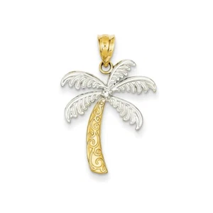 14K Yellow Gold and Rhodium Diamond Palm Tree Pendant - Picture 1 of 3