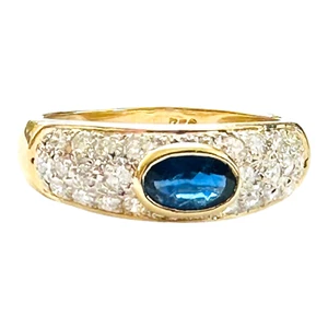 French Oval Cabochon Sapphire 0.40 ct Diamond 0.35 ct 18k & Platinum 3.73 grams - Picture 1 of 17