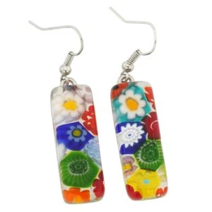 GlassOfVenice Murano Glass Millefiori Rectangular Earrings - Multicolor - Picture 1 of 7