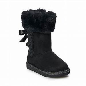 Jumping Beans Peppermint Black Winter Boots w/ Faux Fur Toddler Girl Size 5