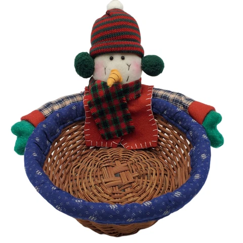Christmas Woven Wicker Basket Holiday Elk Snowman Santa Claus Fruit Basket Hug Cover
