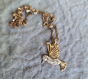 Gold über Sterling 18" Twist Kette Kristall akzentuiert Kolibri Halskette VINTAGE - Bild 1 von 7