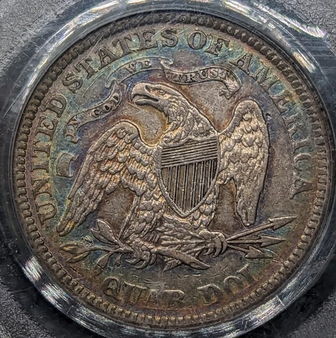 1873 Seated Liberty Quarter. No Arrows, Open 3. PCGS XF40. Rare w/ Great Toning! Cover