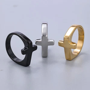 Stainless Steel Men's Ring Engagement Bands Cross Religious Ring for Mens Gift - Picture 1 of 8