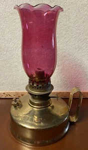 Abeille Oil Lamp Made in France Cranberry Chimney Vintage - Picture 1 of 10