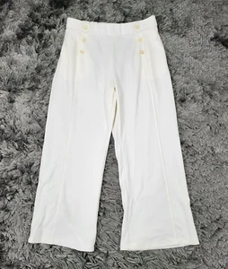 Pantalone Robert Louis donna XL bianco sporco avorio elasticizzato gamba larga vita alta pull-on - Foto 1 di 20