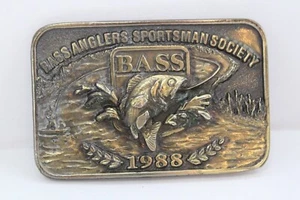 Vintage B.A.S.S. Bass Anglers Sportsman Society 1988 Brass Belt Buckle USA Made - Picture 1 of 8