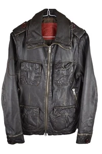 SUPERDRY Brown Leather Jacket size S Mens Full Zip Biker Casual Outdoors - Picture 1 of 9