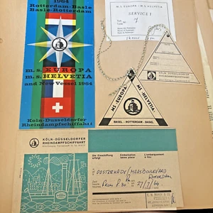 Rhine M.S. 1964 Etiquetas de equipaje billete de barco Europa y Helvetia papel de tiempo de navegación - Imagen 1 de 10
