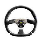 OMP Cromo Flat Bottom (D Shape) Leather Steering Wheel - 350 x 330mm Diameter