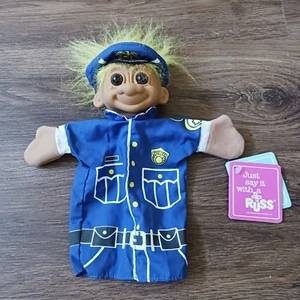 Russ Treasure Troll Oficial de Policía 10" Juguete Marioneta de Mano Policía Cabello Rubio Amarillo - Imagen 1 de 3