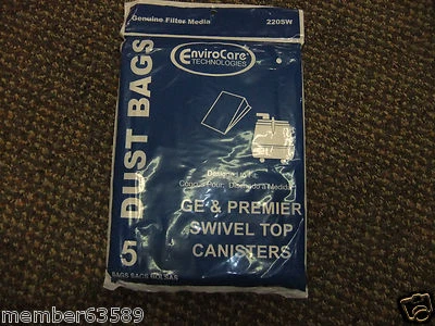  General Electric GE & Premier Swivel Top Canister vacuum cleaner Bags 5/ PKG - Image 1 of 2
