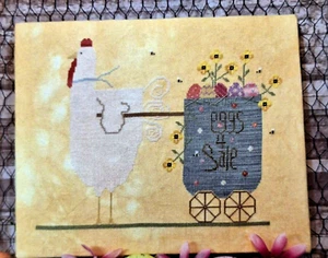 Spring Chicken - Chicken Pulling Cart with Eggs for Sale - Cross Stitch Chart - Picture 1 of 2