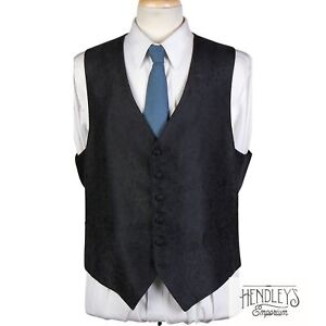 Formal Vest Mens Large Lubiam Onyx Black Paisley Tonal Silk 6-Button Waistcoat