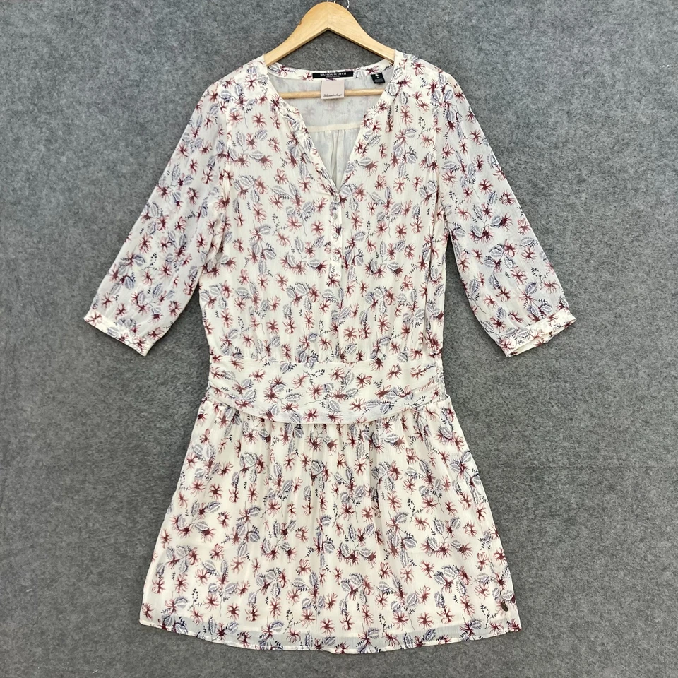 Maison Scotch женское платье размер 2 бежевый цветочный трапециевидная подкладка половина рукав 10813 - Изображение 1 из 4