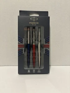 Parker 3-Piece Jotter Set, Blue Ballpoint Pen, Red Gel Pen, Stainless Pencil - Picture 1 of 4
