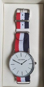 VIS VIRES DESIGNER WRIST WATCH LADIES & GENTS COOLRED, WHITE & BLUE STRAP - Picture 1 of 3