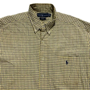 VTG Ralph Lauren Shirt Men Large Blue Yellow Check Blue Pony Short Sleeve Blake - Picture 1 of 8