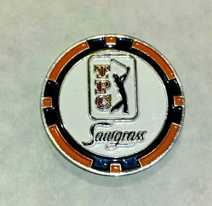 TPC Sawgrass 1,50" Poker Style Flat Coin Style Golf Marker Orange Blau Emaille - Bild 1 von 1