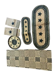Primitive Country Farmhouse BLACK STAR TABLE runner mat lot of 3 & more - Picture 1 of 5